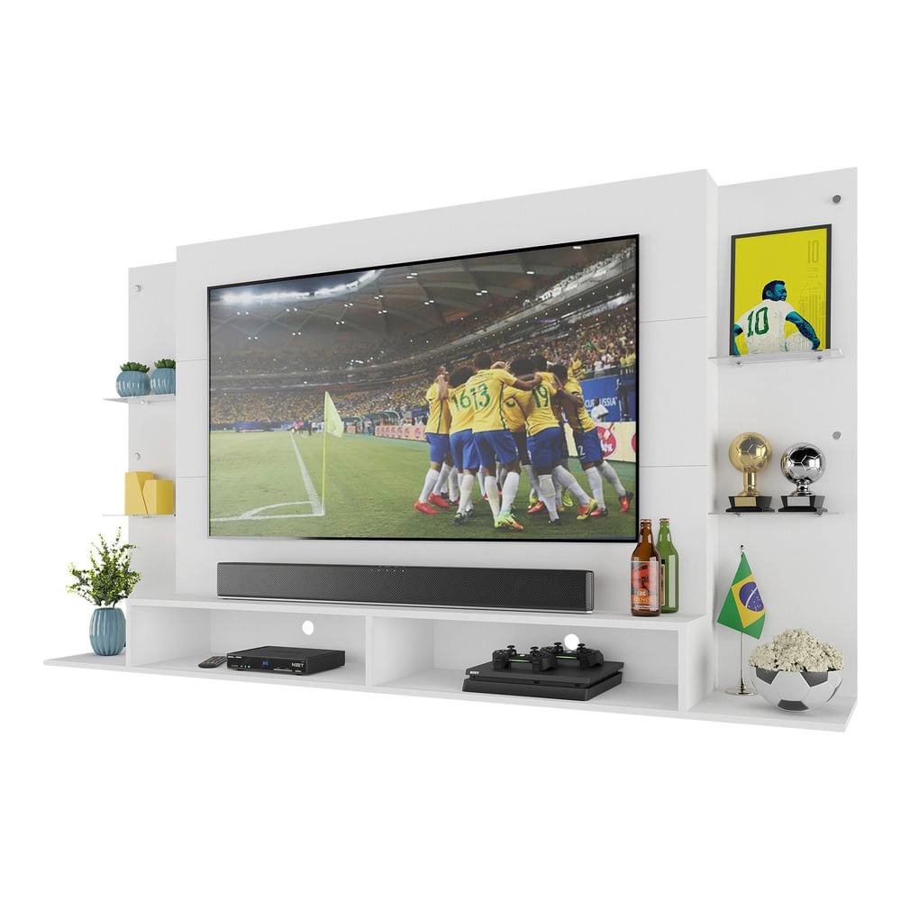 Painel TV 60" com prateleiras de vidro Brasil Multimóveis BR2739 Branco