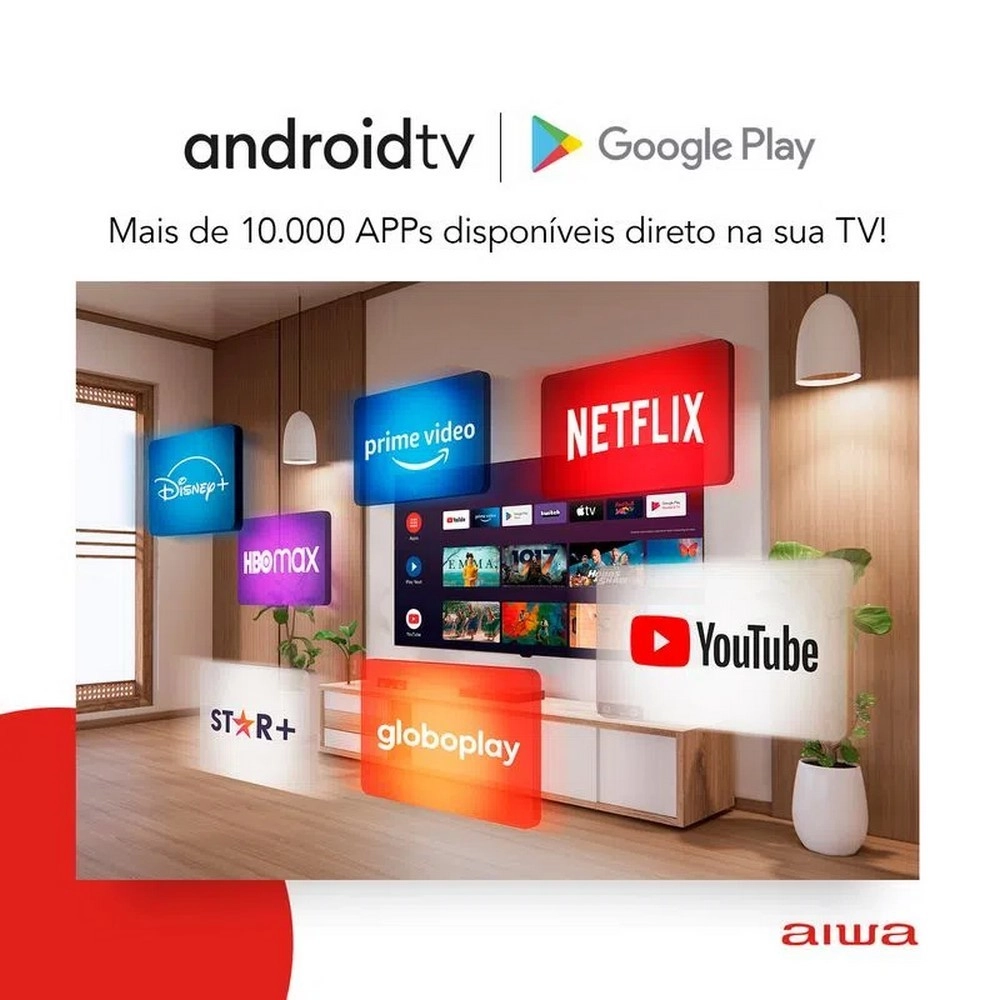 TV LED Smart 32" Aiwa HD AWSTV32BL02A Android TV Borda Ultrafina Preto Bivolt