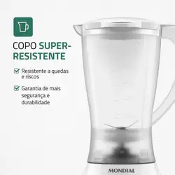 Liquidificador Mondial Easy Power L-550-W BI 550W 2 Velocidades e Pulsar Copo 2.2L Branco 220V