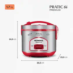 Panela Elétrica Mondial Pratic 6I PE-45-6X PANELA ELÉTRICA DE ARROZ-220V-VERMELHO/INOX