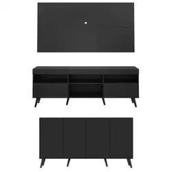 Conjunto Sala de Estar Rack + Painel TV 65" e Aparador Retrô Sofia Multimóveis Preto