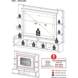 Rack Estante com Painel e Suporte TV 65" e 2 portas Catar Multimóveis BR3386 Madeirado/Lacca Fumê