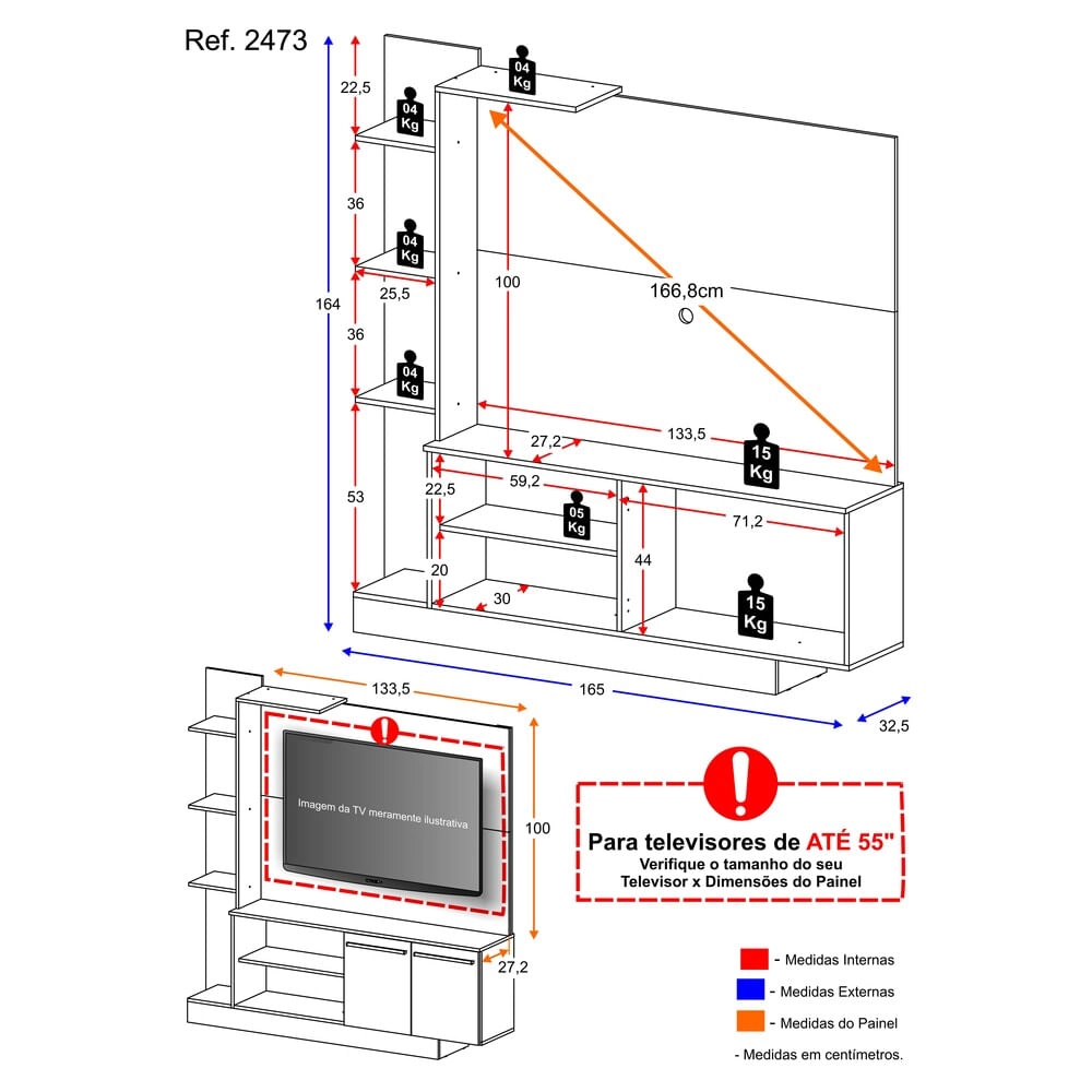 Estante com Painel TV 55" e 2 portas Denver Multimóveis Branco/ Lacca Fumê