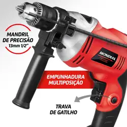 Furadeira de Impacto Mondial Power Tools FFI-05 FURADEIRA-220V-VERMELHO