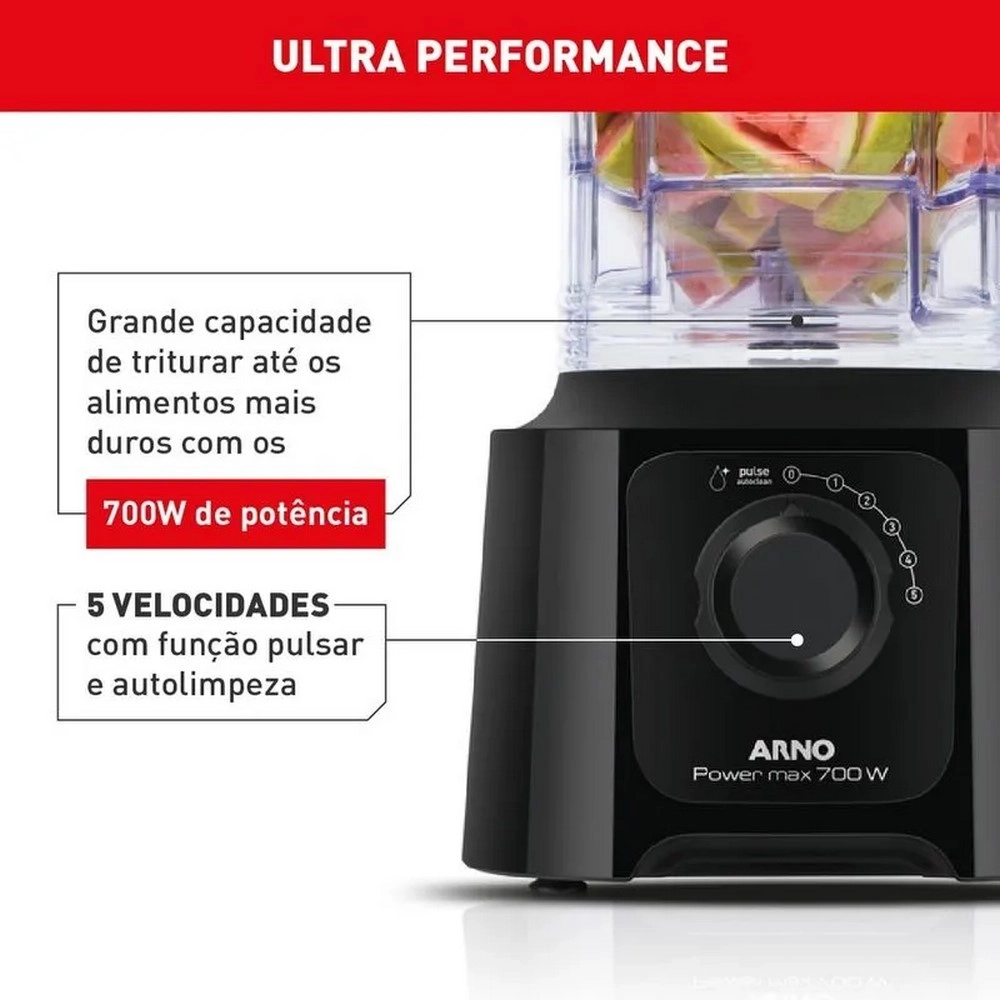 Liquidificador Arno LN50 LN5508B2 Power Max 5 Velocidades 700W Copo 3,1L Preto 220V