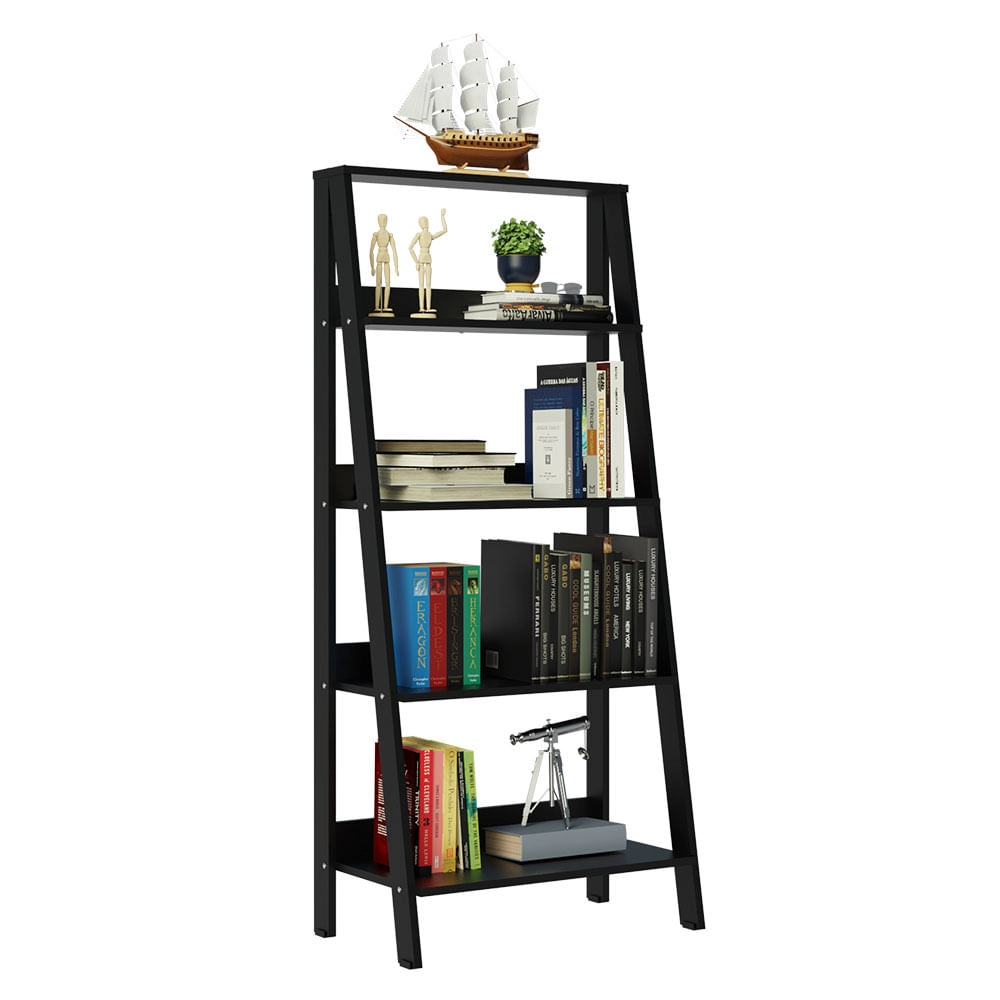 Conjunto Escritório Home Office com Mesa Industrial + Estante Escada Preto/Cinza Madesa Cor:Preto/Cinza