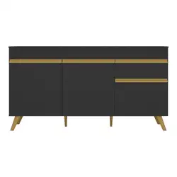 Balcão Cozinha Gabinete Pia 150 cm 3 Portas 1 Gaveta Veneza Multimóveis MP2072 Preto