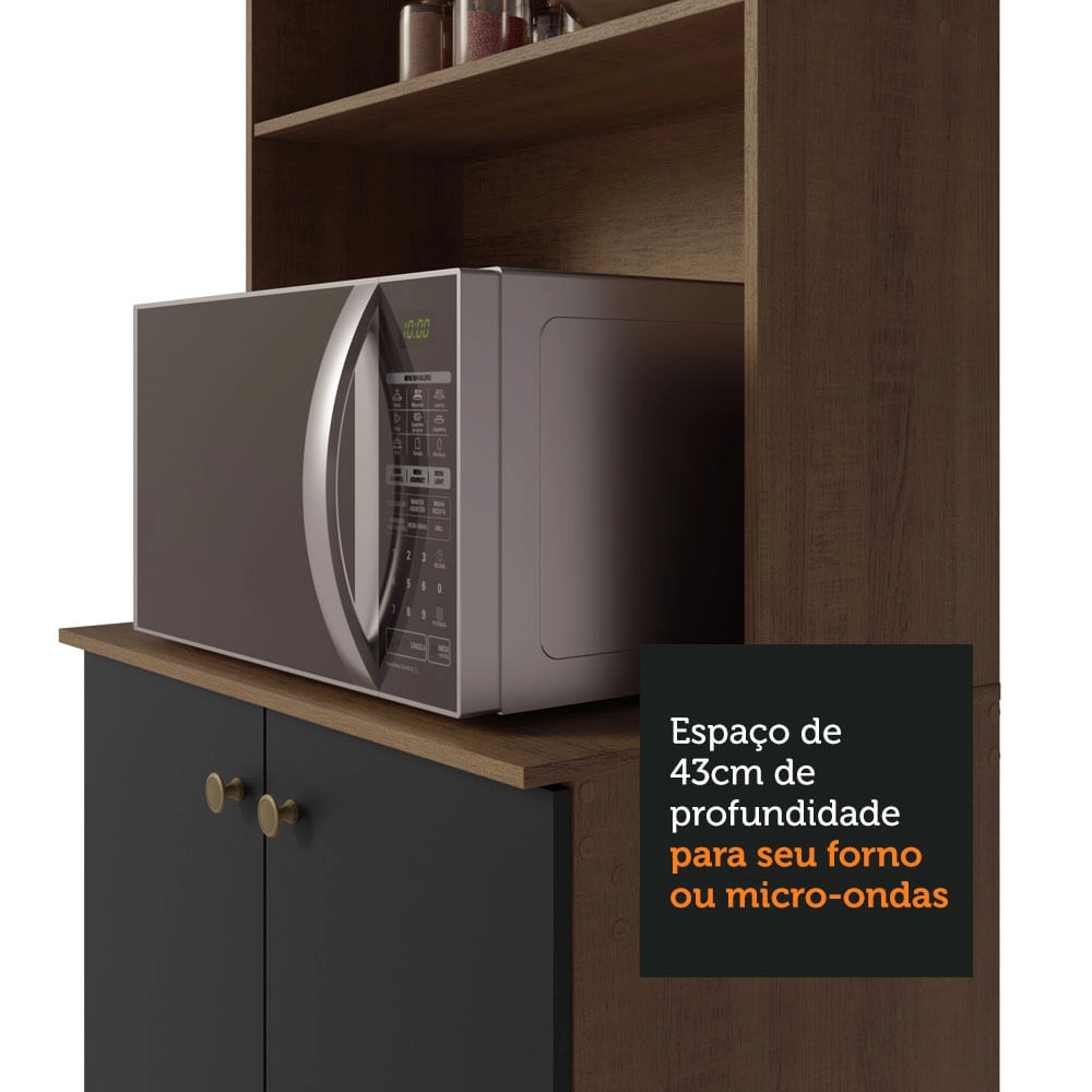 Armário de Cozinha Compacta 235cm Rustic/Preto Gourmet Madesa 01 Cor:Rustic/Preto