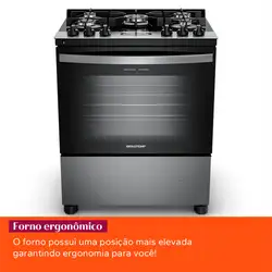 Fogão Brastemp 5 Bocas Cor Inox Com Mesa de Vidro, Turbo Chama e Timer - BFS5XAR BIVOLT