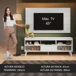 Rack com Painel para TV até 65 Polegadas com Pés Branco Texas Madesa Cor:Branco