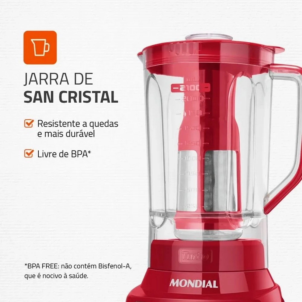 Liquidificador Mondial Turbo Red L-1200 RI 1200W 12 Velocidades Vermelho/Inox 220V