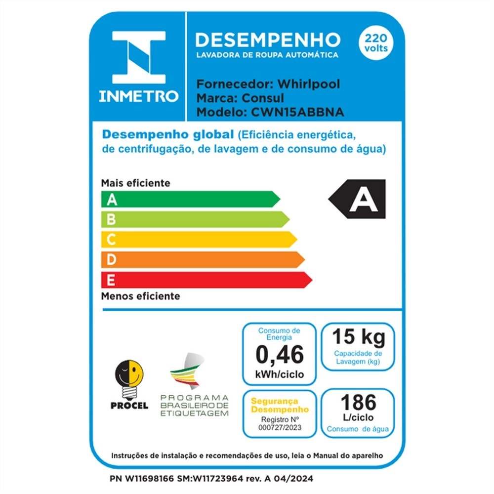 Máquina de Lavar Consul CWN15AB Modo Eco 15Kg Branca 220V