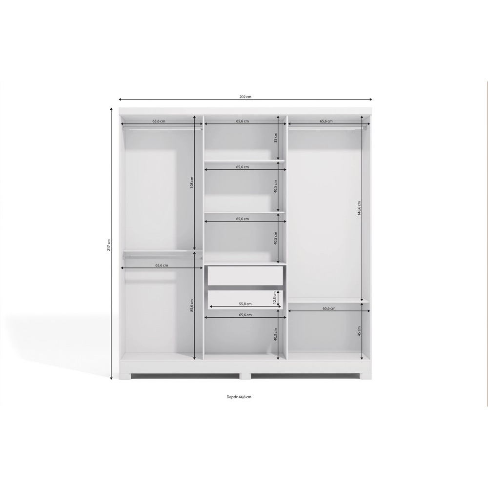 Guarda Roupa 6 Portas 2 Gavetas 2.02M E530-BR 15MM Branco A217XL202XP47 Kappesberg