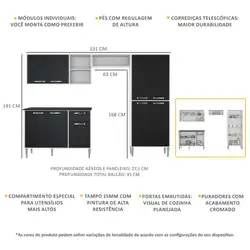 Armário de Cozinha Compacta Xangai Plus Multimóveis Branco/preto