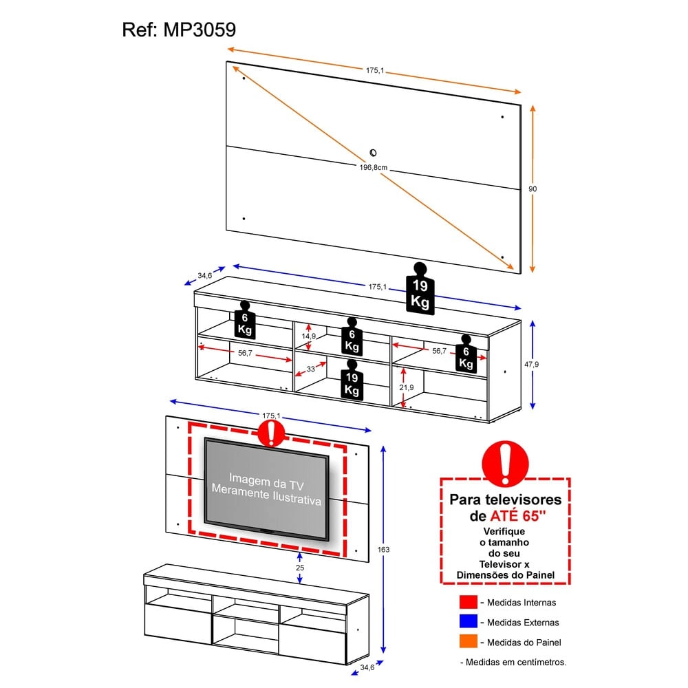 Rack com Painel p/ TV até 65" Flórida Multimóveis Branco