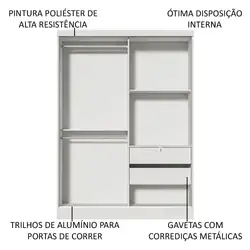 Guarda-Roupa Solteiro Madesa Luke 2 Portas de Correr de Espelho Branco Cor:Branco