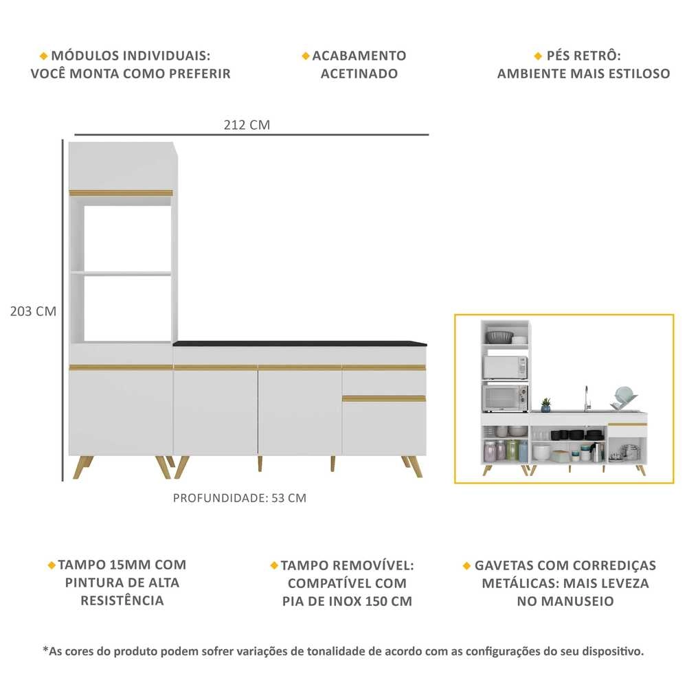 Armário de Cozinha Compacta Veneza Multimóveis MP2078 e Balcão Branca