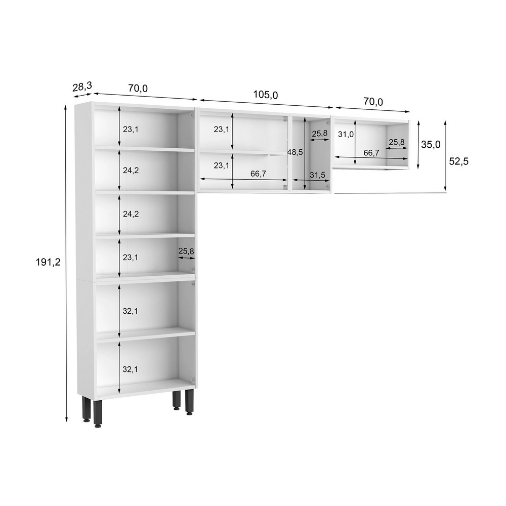 Cozinha 2.45M Múltipla Com 5 Vidros CZM04 590 Branco Bertolini