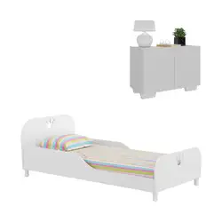 Cama Solteiro com Mesa de Cabeceira 2 Portas Multimóveis MP4170 Branca