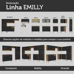 Cozinha Compacta Madesa Emilly Gold com Armário, Balcão e Paneleiro - Rustic/Preto Cor:Rustic/Preto