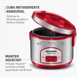 Panela Elétrica Mondial Pratic 6I PE-45-6X PANELA ELÉTRICA DE ARROZ-220V-VERMELHO/INOX