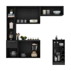 Armário de Cozinha com Bancada Americana/Mesa Gourmet Sofia Multimóveis MP2195 Preto