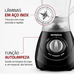 Liquidificador Mondial Easy Power L-550 BI 550W 2 Velocidades e Pulsar Copo 2.2L Preto 220V