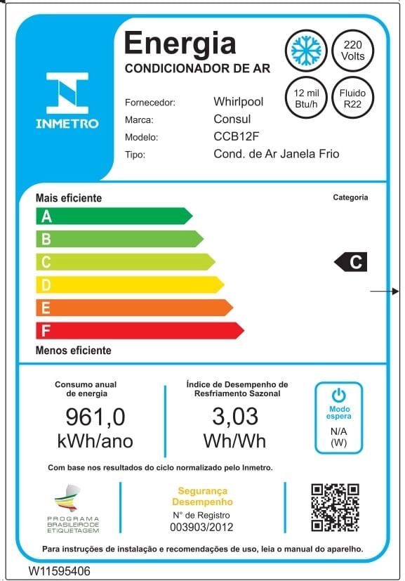 Ar condicionado janela 12000 BTUs Consul frio com design moderno - CCB12FB 220V