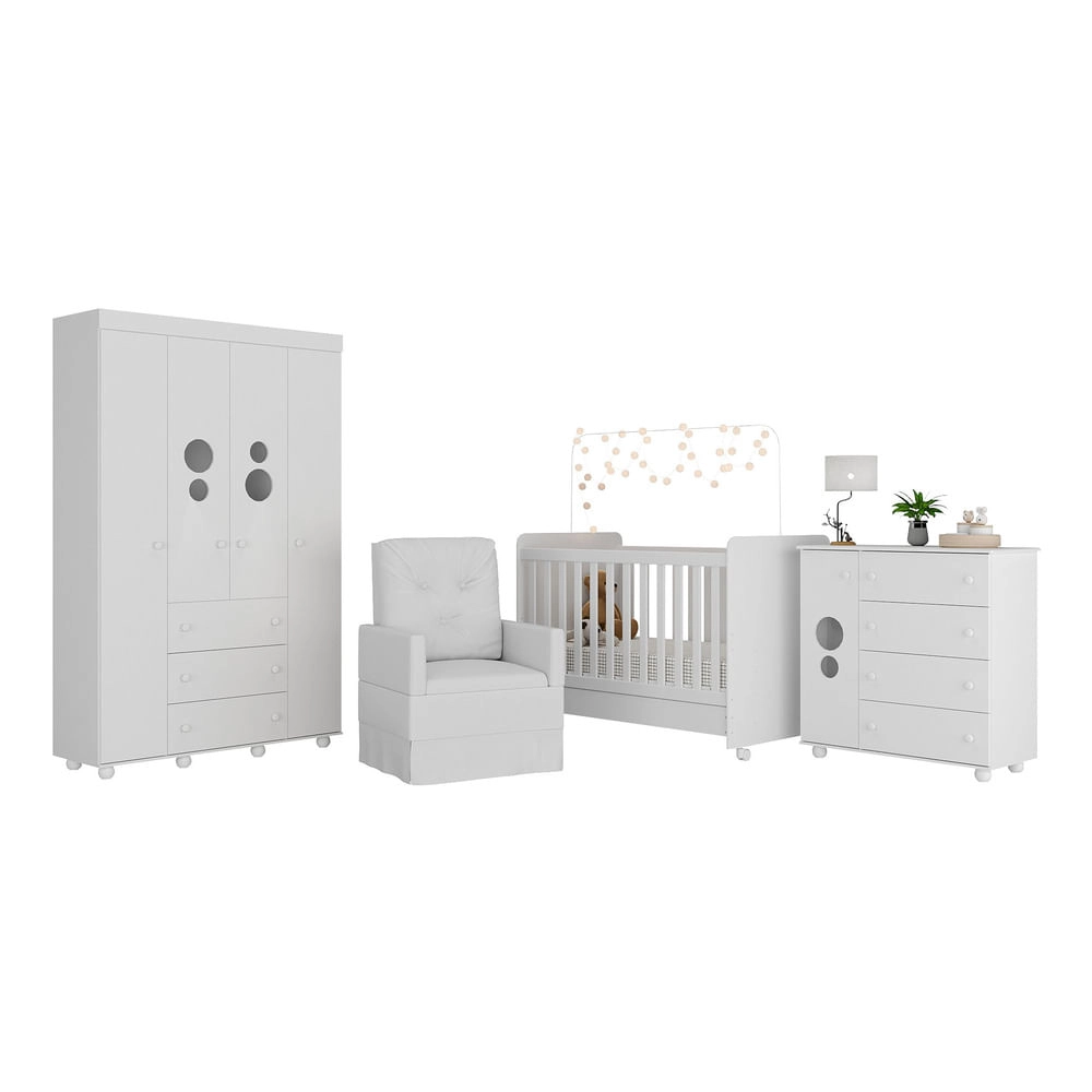 Quarto Completo com Colchão e Poltrona de Amamentação Pimpolho Multimóveis MP4097 Branco