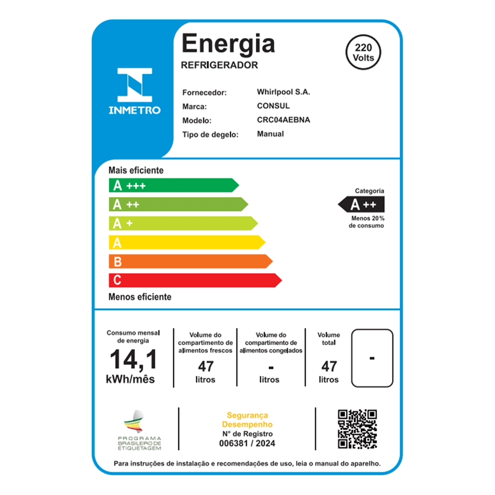 Frigobar 47 litros Consul Preto - CRC04AE 220v