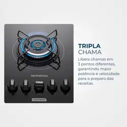 Cooktop a Gás 5 Bocas Tripla Chama Mondial CTG-03 COOKTOP A GÁS-BIV-PRETO/PRATA