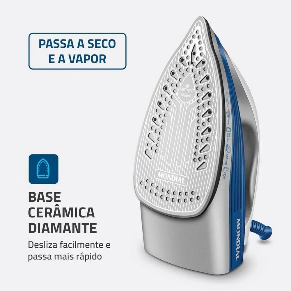 Ferro De Passar A Vapor Mondial FVN-01-BL 1200W Branco/Azul 220V