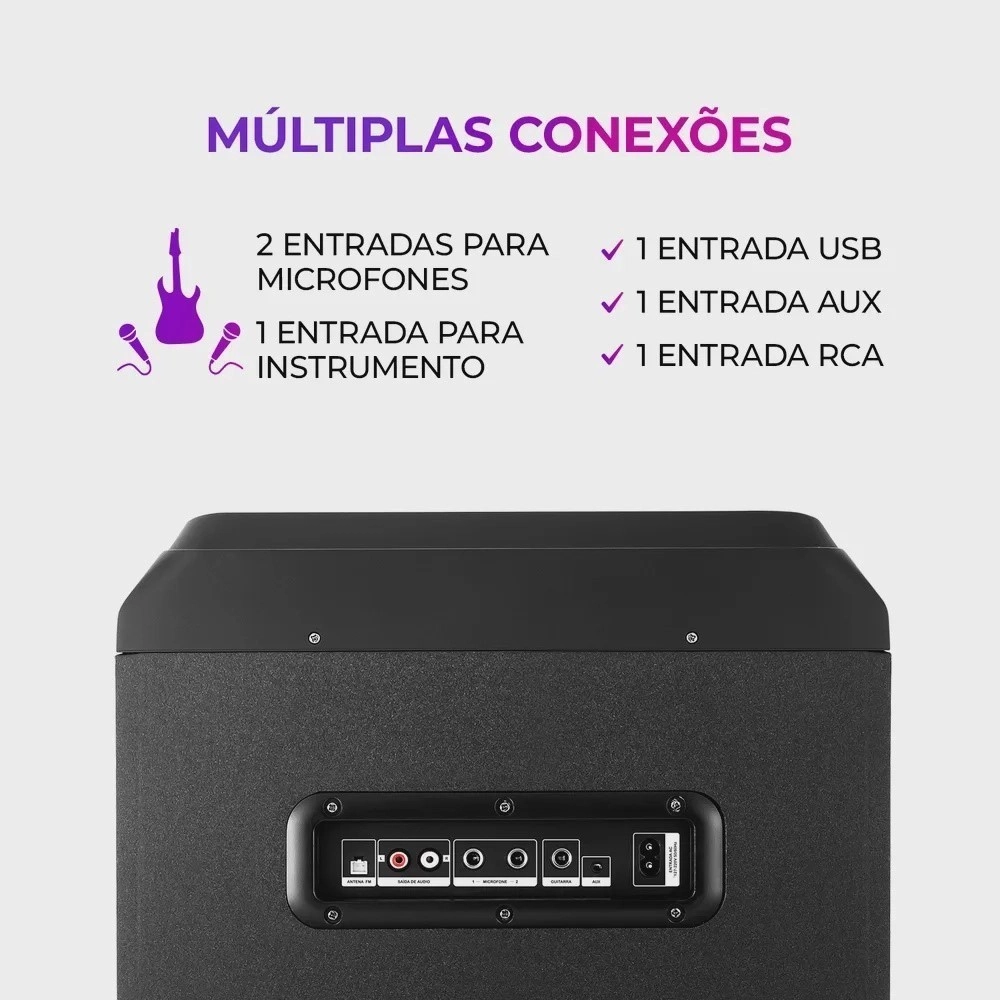 Caixa de Som Amplificada Torre Aiwa T2W-01 2200W Preto Bivolt