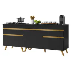 Kit Armário de Cozinha Balcão para Cooktop 70cm e Gabinete Pia 120cm Veneza Multimóveis MP2160 Preto/Dourado