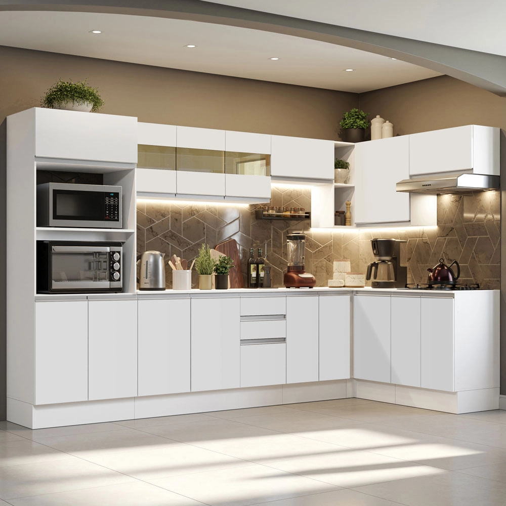 Cozinha Completa 100% MDF Madesa Smart Modulada de Canto Branco Cor:Branco