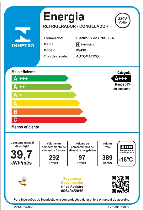 Geladeira Electrolux Frost Free Duplex Efficient com Autosense Inox Look 389L (IW43S) 220V