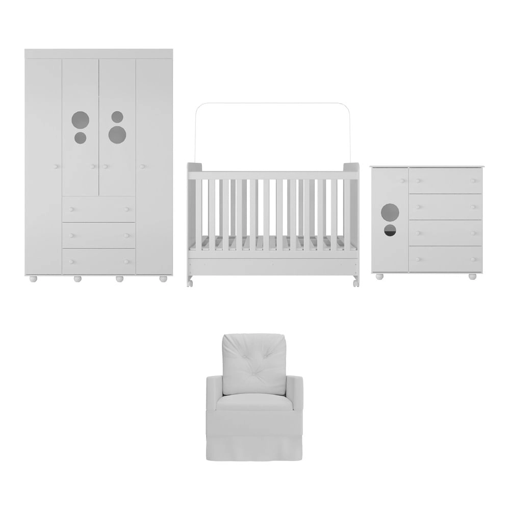 Quarto Completo com Colchão e Poltrona de Amamentação Pimpolho Multimóveis MP4097 Branco