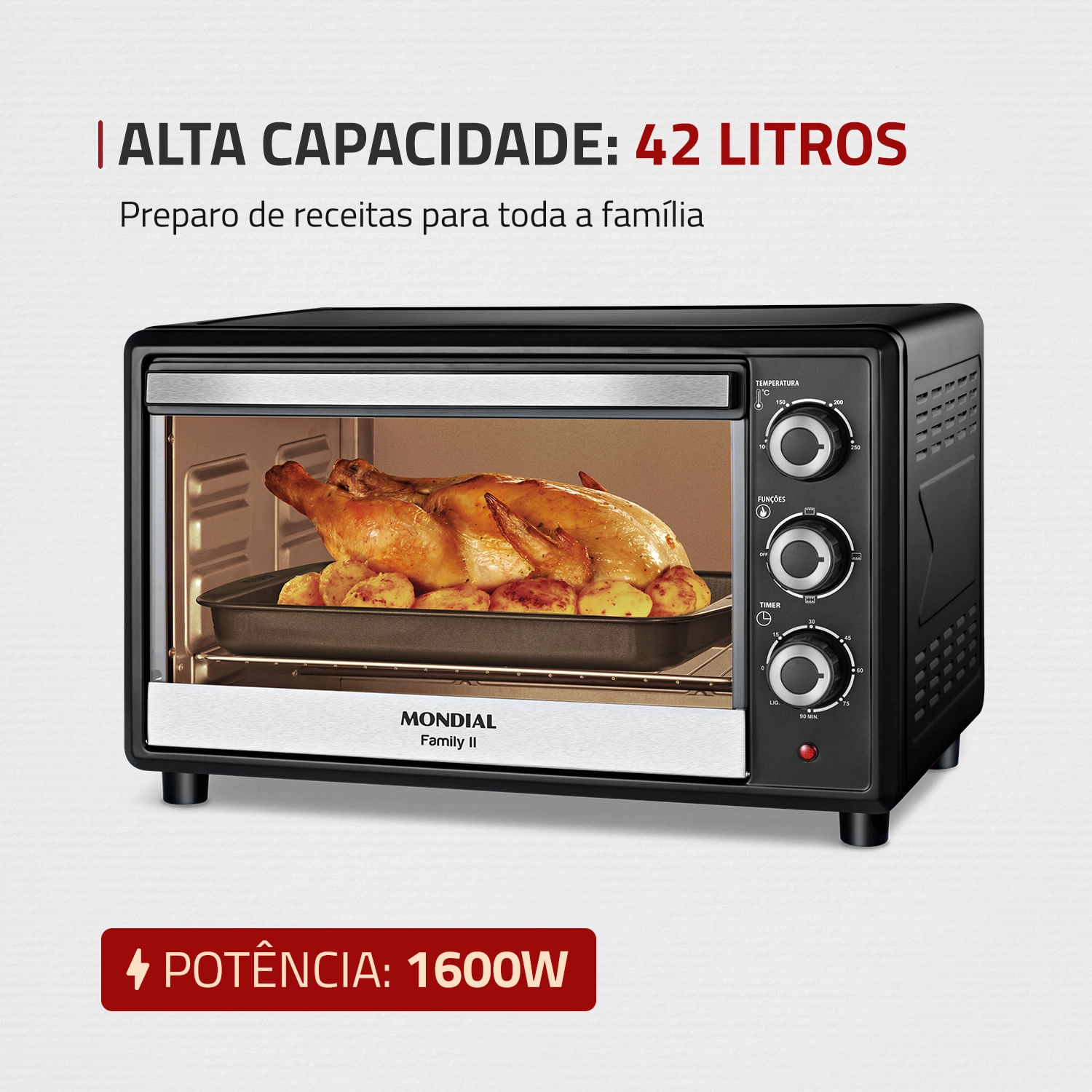 Forno Elétrico 42L Family II Mondial Preto/Inox  FR-42 FORNO ELÉTRICO FR-42 220V/60Hz