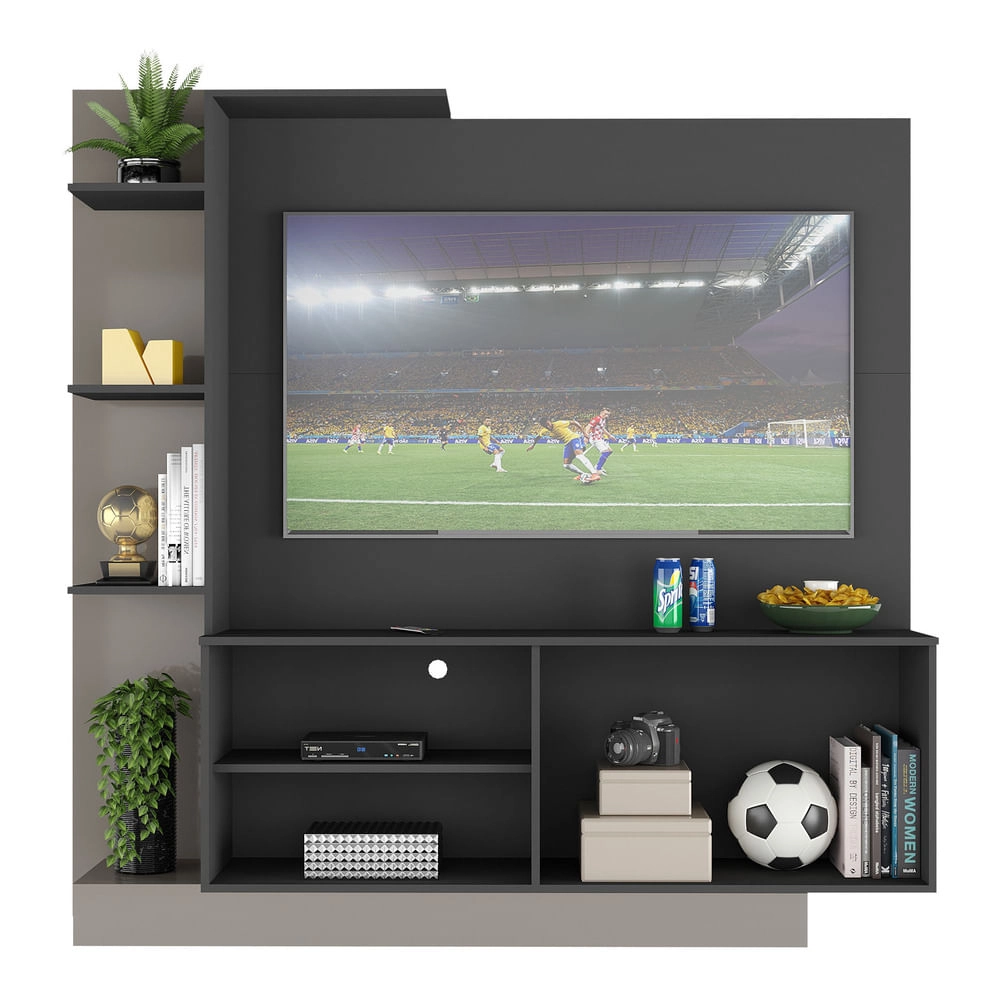 Estante com Painel TV 55" e 2 portas França Multimóveis BR2473 Preto/Lacca Fumê