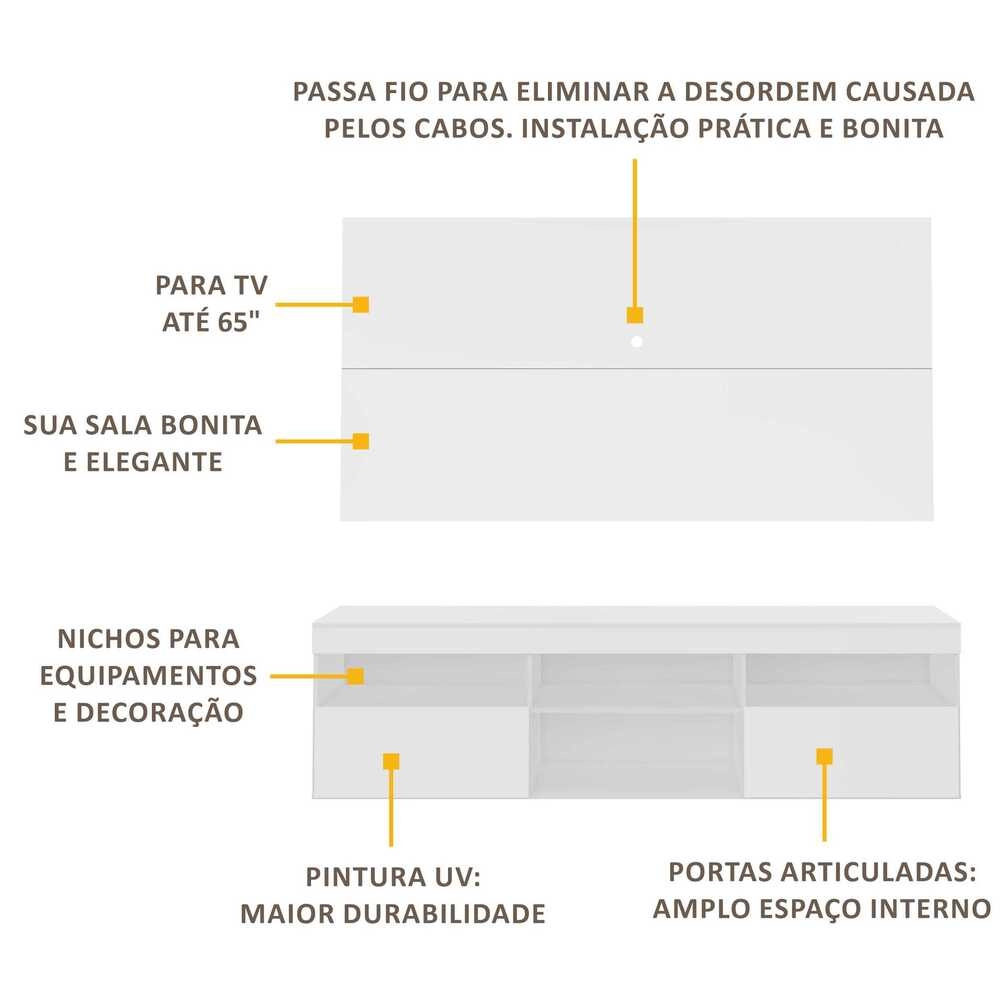 Rack com Painel p/ TV até 65" Flórida Multimóveis Branco