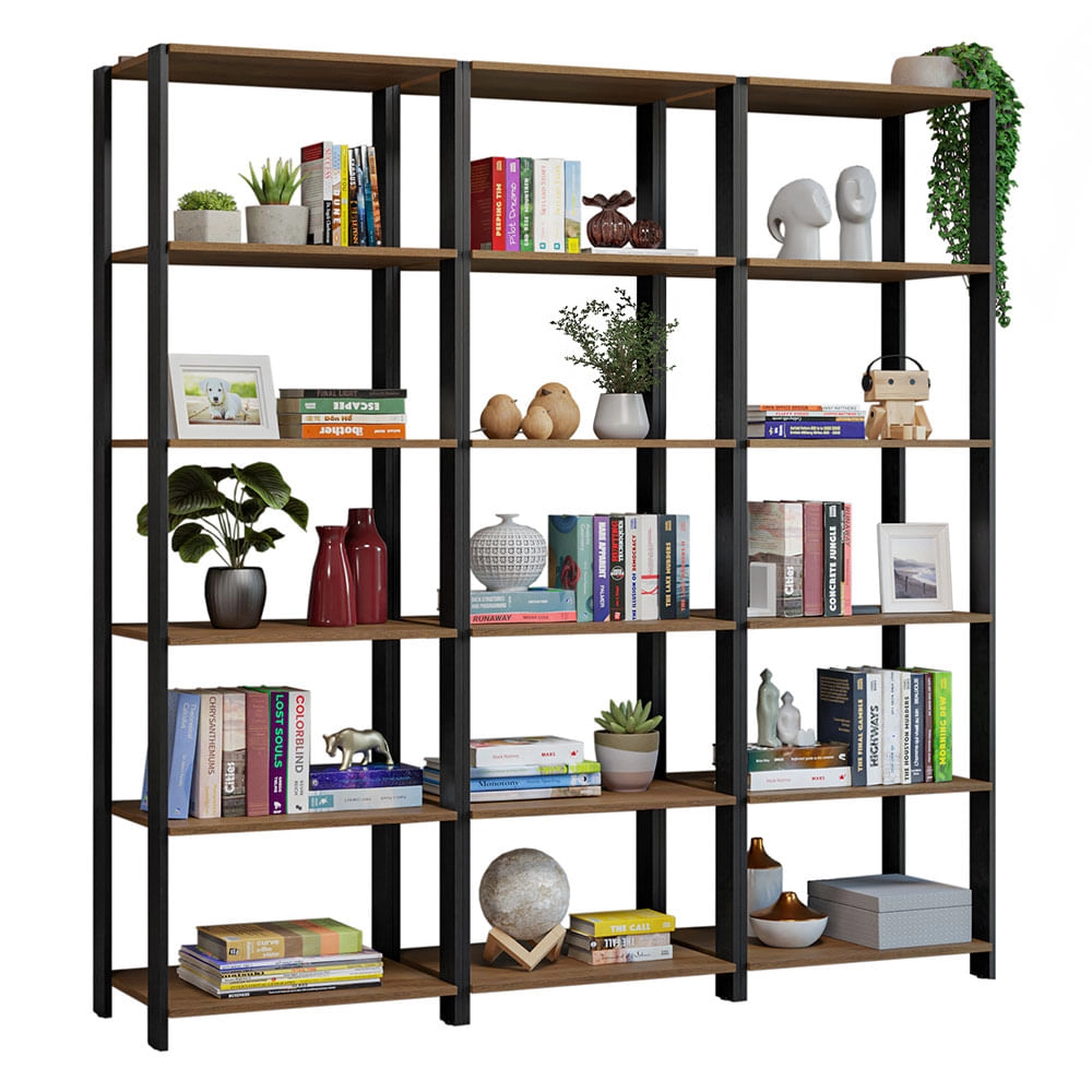 Estante Armário Multiuso para Livros 177cm Rustic/Preto Madesa Cor:Rustic/Preto