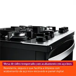 Fogão Brastemp 5 Bocas Cor Inox Com Mesa de Vidro, Turbo Chama e Timer - BFS5XAR BIVOLT