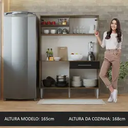Armário de Cozinha Compacta 120cm Rustic/Preto Life Madesa Cor:Rustic/Preto