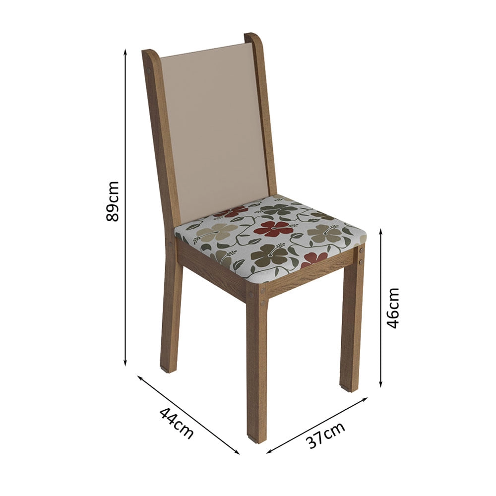 Conjunto Sala de Jantar Mesa Tampo de Vidro 6 Cadeiras Rustic/Crema/Floral Hibiscos Yolanda Madesa Cor:Rustic/Crema/Hibiscos