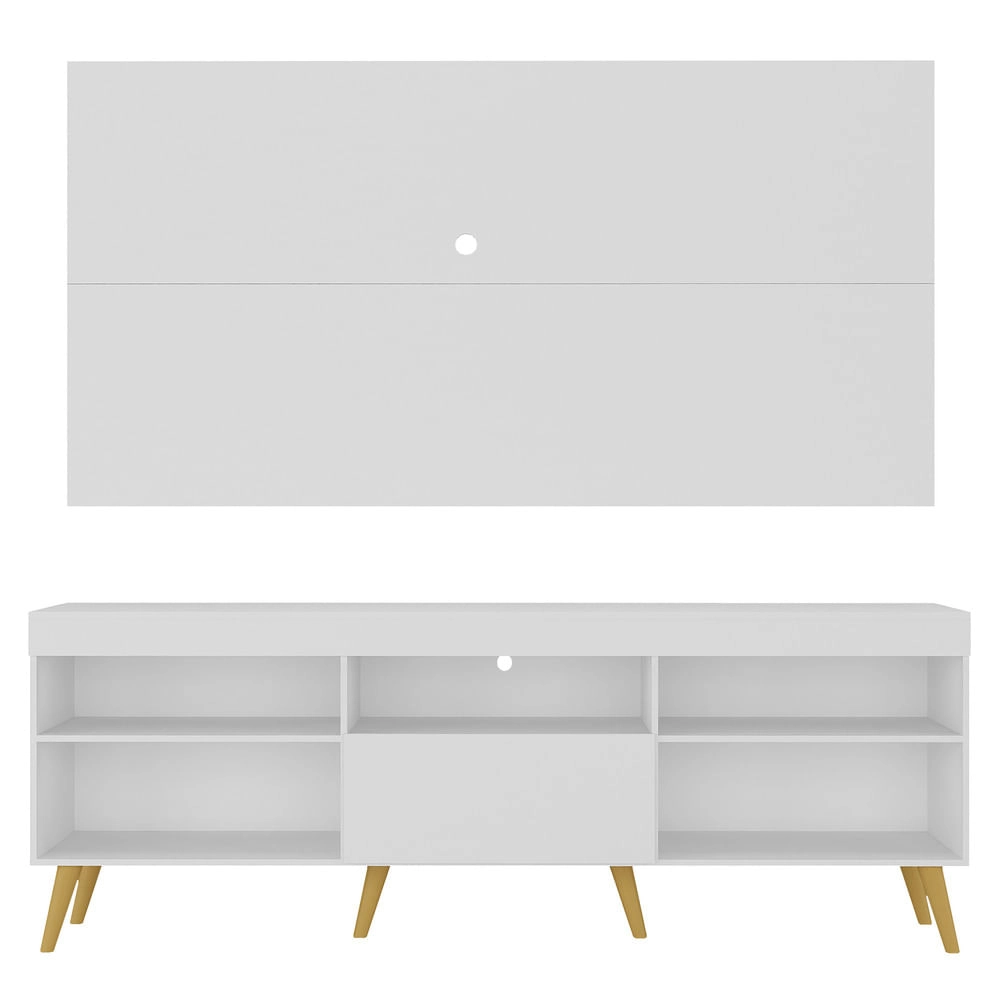 Rack com Painel e Suporte TV 65" Retrô Flórida Up Multimóveis MP1043 Branco/Natural