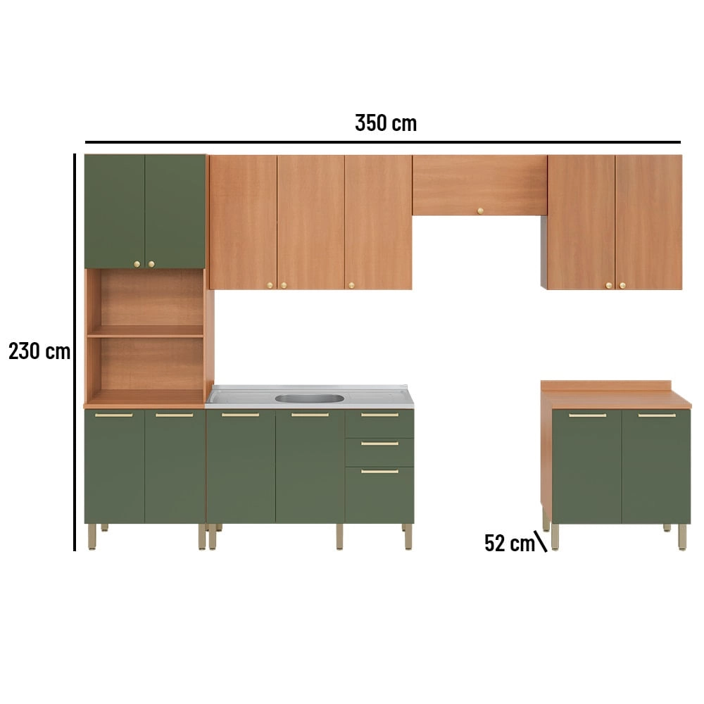Cozinha Completa Telasul Sálvia 6 Peças Com Armário e Balcão de Pia  Telasul