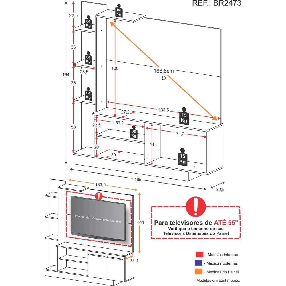 Estante com Painel TV 55" e 2 portas França Multimóveis BR2473 Preto/Lacca Fumê