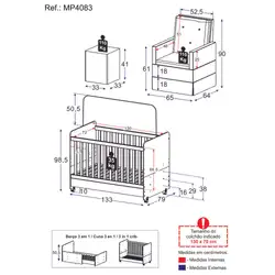 Berço Americano 3x1 com Poltrona de Amamentação e Puff Pimpolho Multimóveis MP4083 Branco