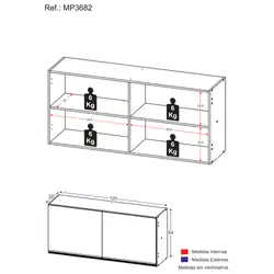 Armário Aéreo Cozinha 120 cm 2 Portas Veneza Multimóveis Branco