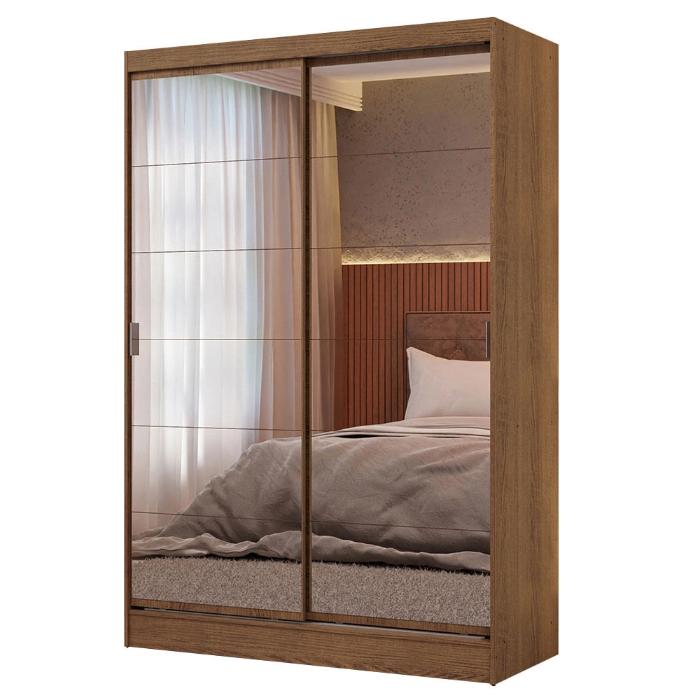 Guarda-Roupa 2 Portas de Correr de Espelho Rustic Max Madesa Cor:Rustic